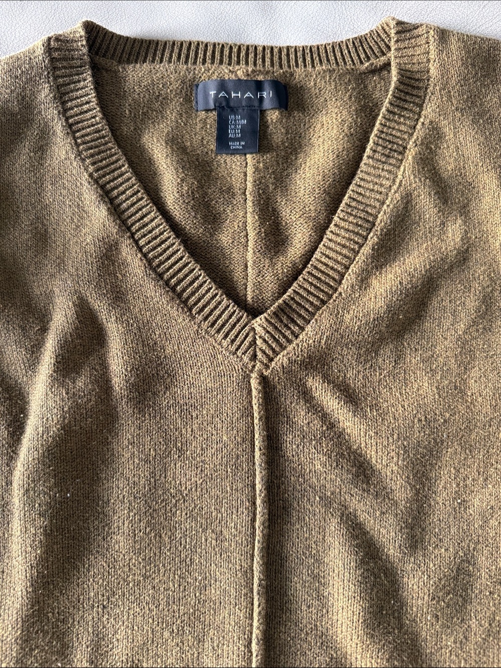 Tahari V-Neck Sweater in Olive Brown